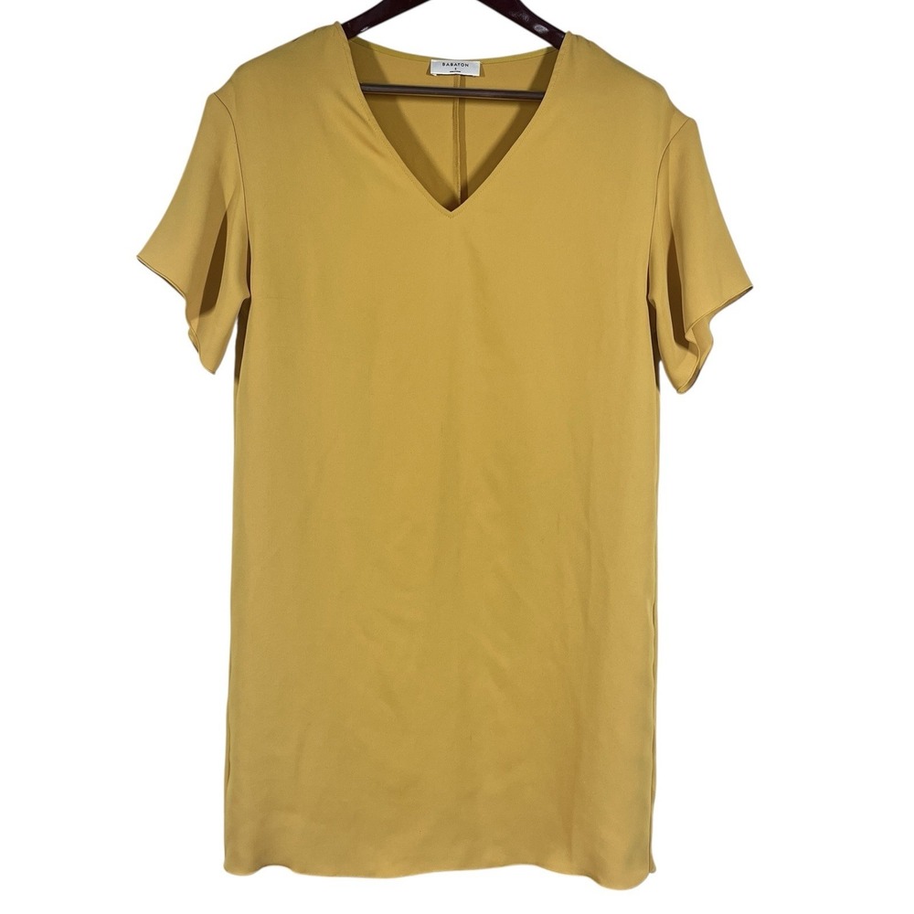 Aritzia Babaton Aaron Shift Dress Womens S Mustard Yellow Short‎ Sleeve V Neck